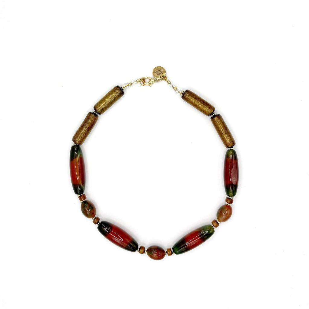 Collar Tramontana artesanal de ágata y cornalina en tonos marrón y rojo — TIDE STONE España