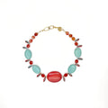 Collar Tormentoso – TideStone, collar artesanal de howlita turquesa craquelada y cornalina roja hecho a mano en España