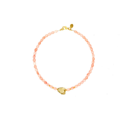 Collar Amanecer artesanal de cuarzo rosa y cristal con detalle dorado — TIDE STONE España
