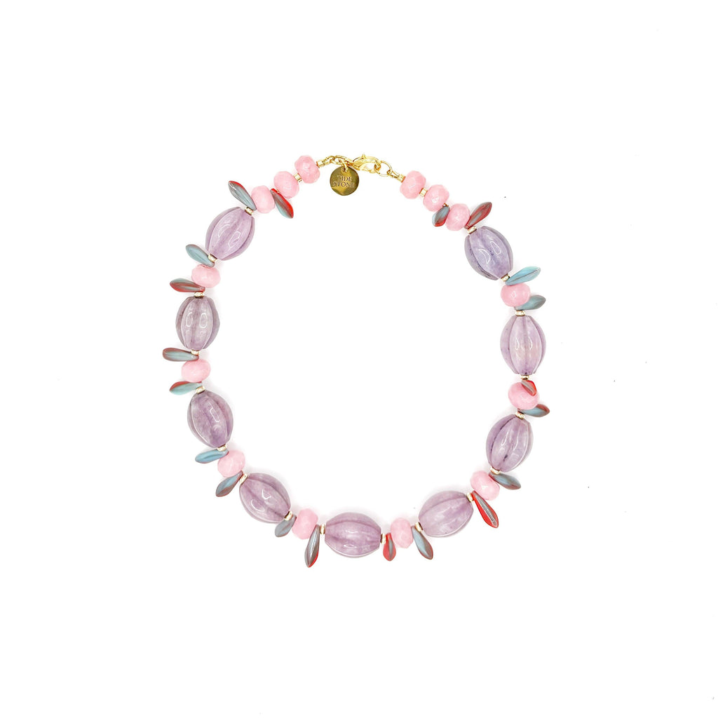 Collar Lavanda artesanal de ágata y cristal en tonos lila y rosa — TIDE STONE España