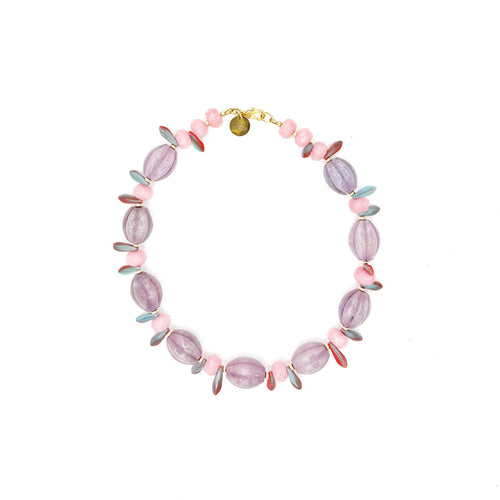 Collar Lavanda artesanal de ágata y cristal en tonos lila y rosa — TIDE STONE España