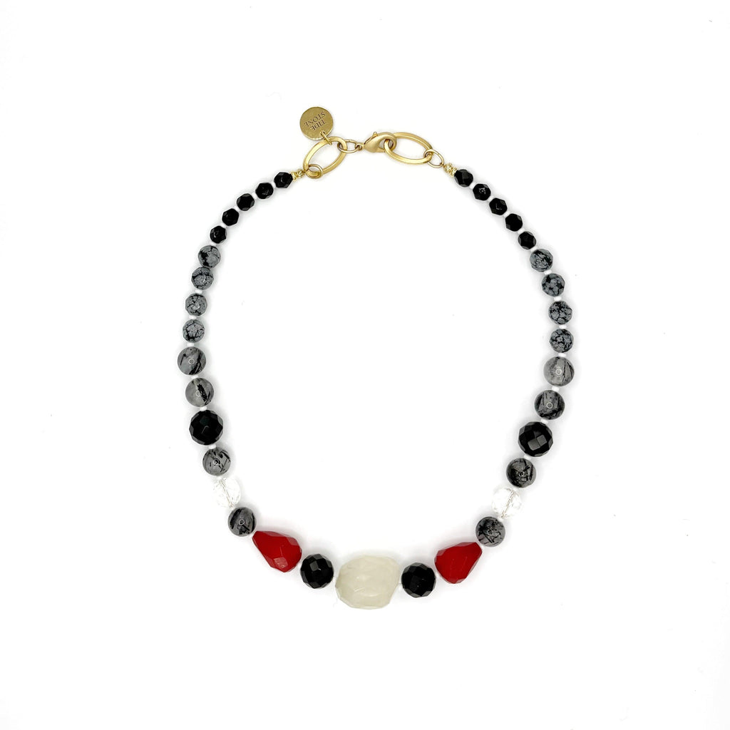 Collar Sol de Tarde artesanal de cuarzo limón, ónix negro y ágata roja — TIDE STONE España