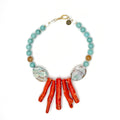 Collar Antilla artesanal de turquesa, ámbar y coral bambú rojo — TIDE STONE España