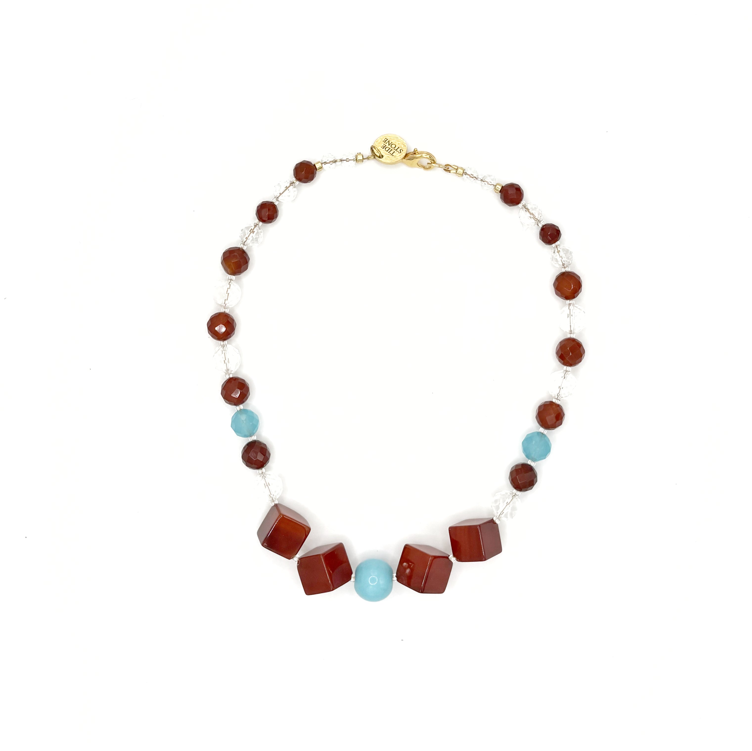 Collar Ancla – TideStone, collar artesanal de cornalina cúbica y calcedonia azul hecho a mano en España