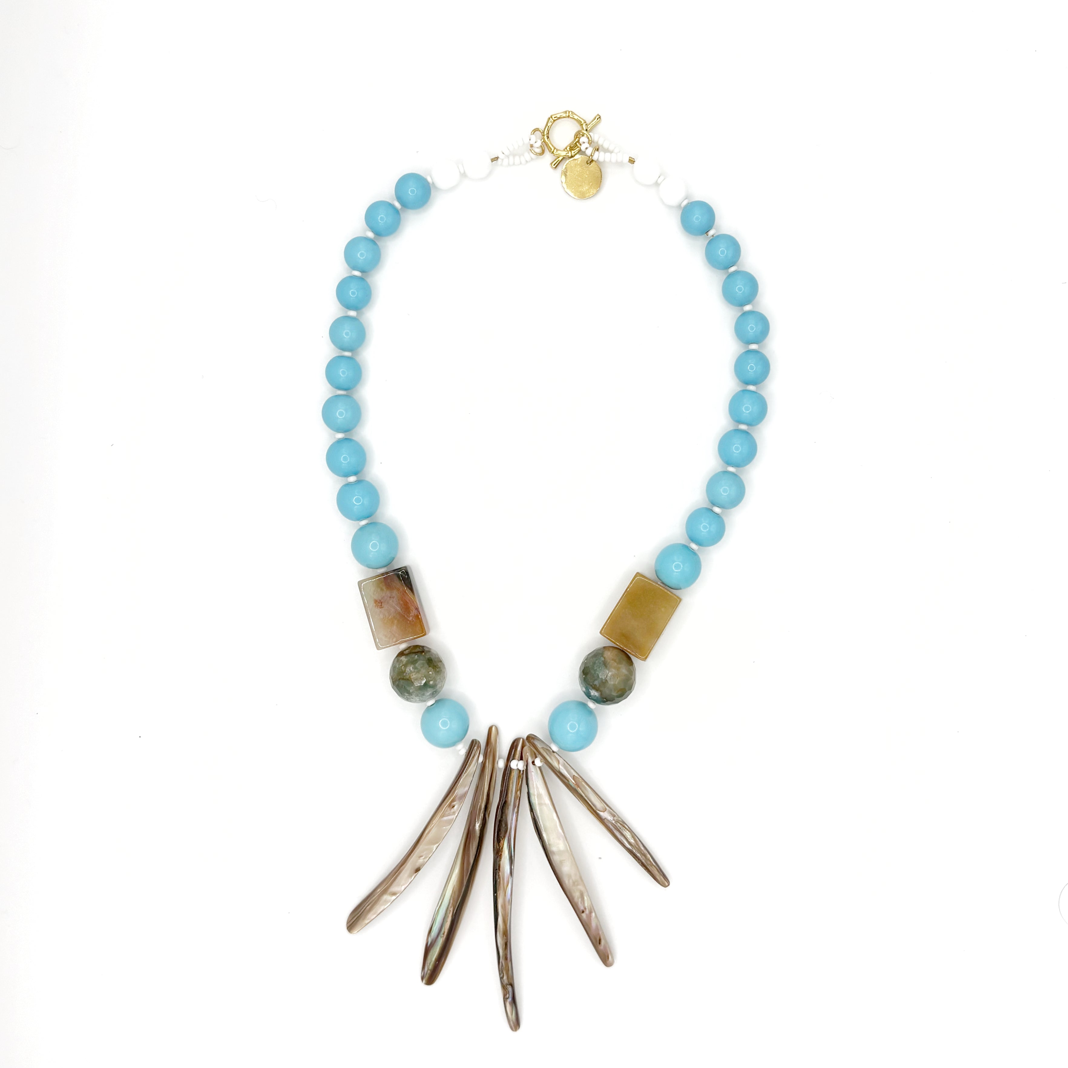 Collar Golfo – TideStone, collar artesanal de jaspe mosaico y espinas de nácar hecho a mano en España