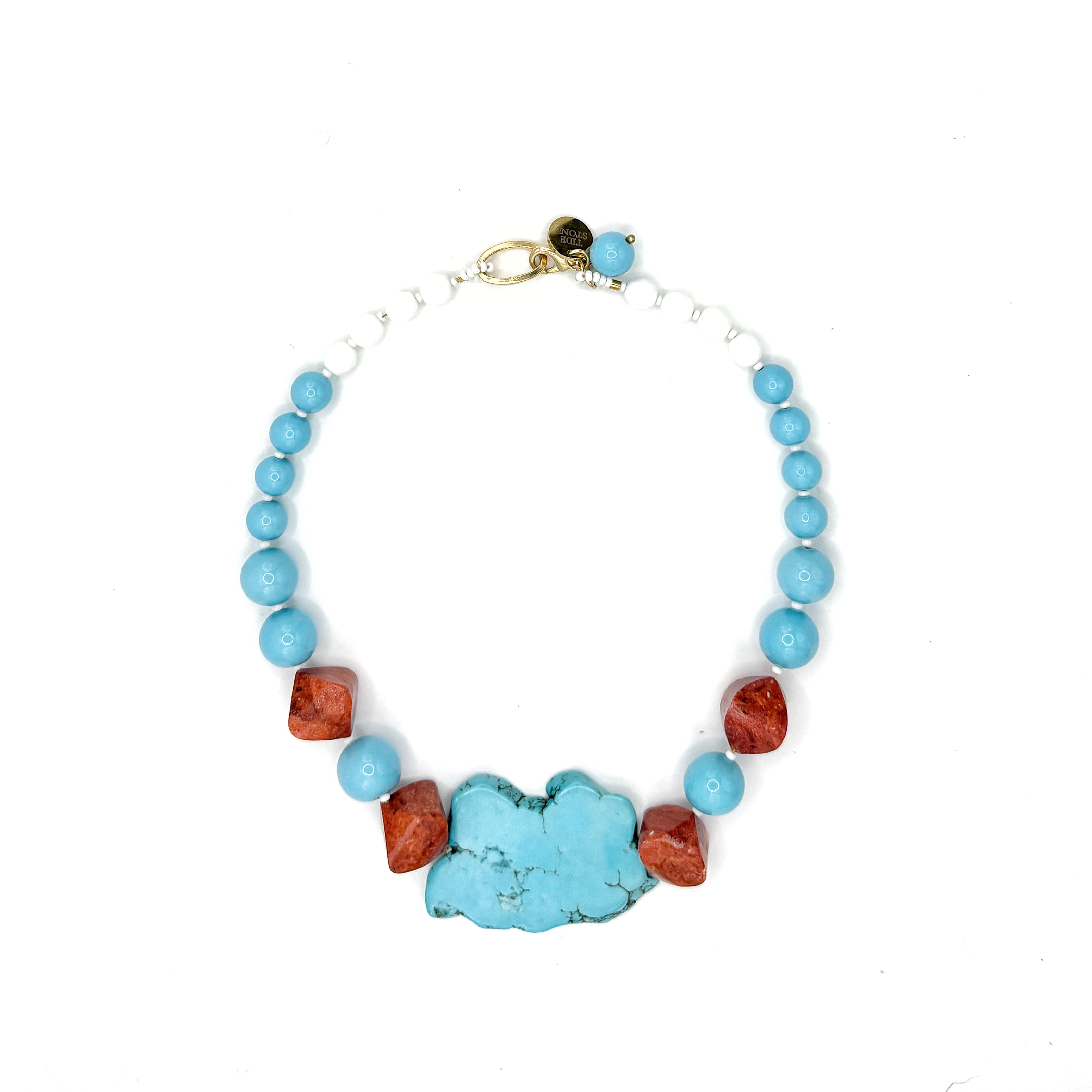 Collar Caribe artesanal de turquesa azul y coral bambú rojo — TIDE STONE España