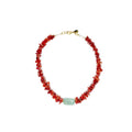 Collar Arrecife artesanal de coral bambú rojo y calcedonia azul — TIDE STONE España