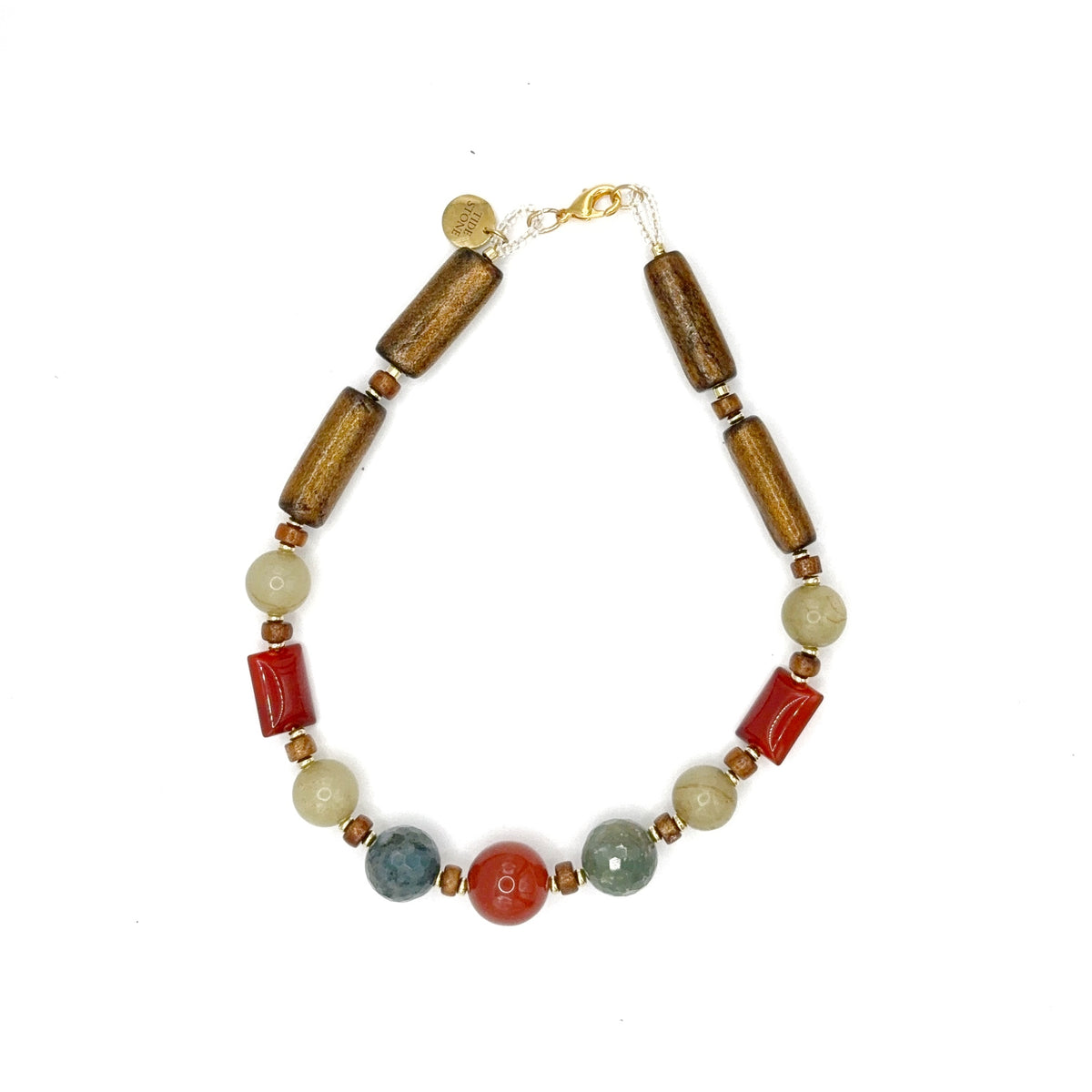 Collar Delta de jade malayo (cuarcita teñida), cornalina, ágata y coral bambú teñido, hecho a mano – TideStone