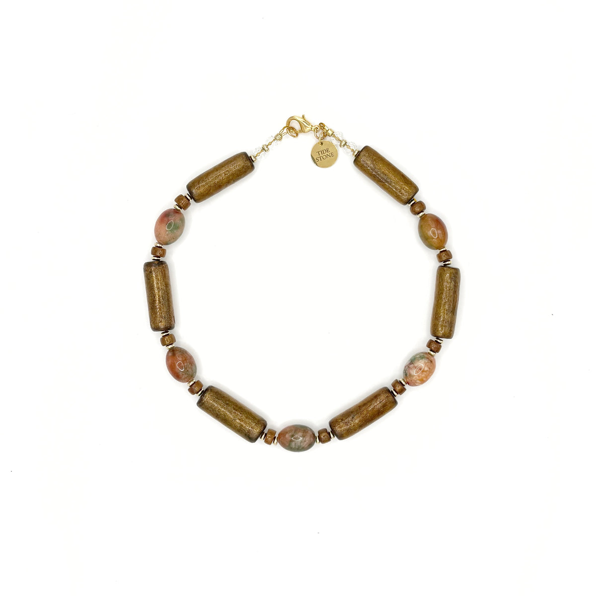 Collar Dorada de coral bambú teñido en tono dorado y jade, hecho a mano – TideStone