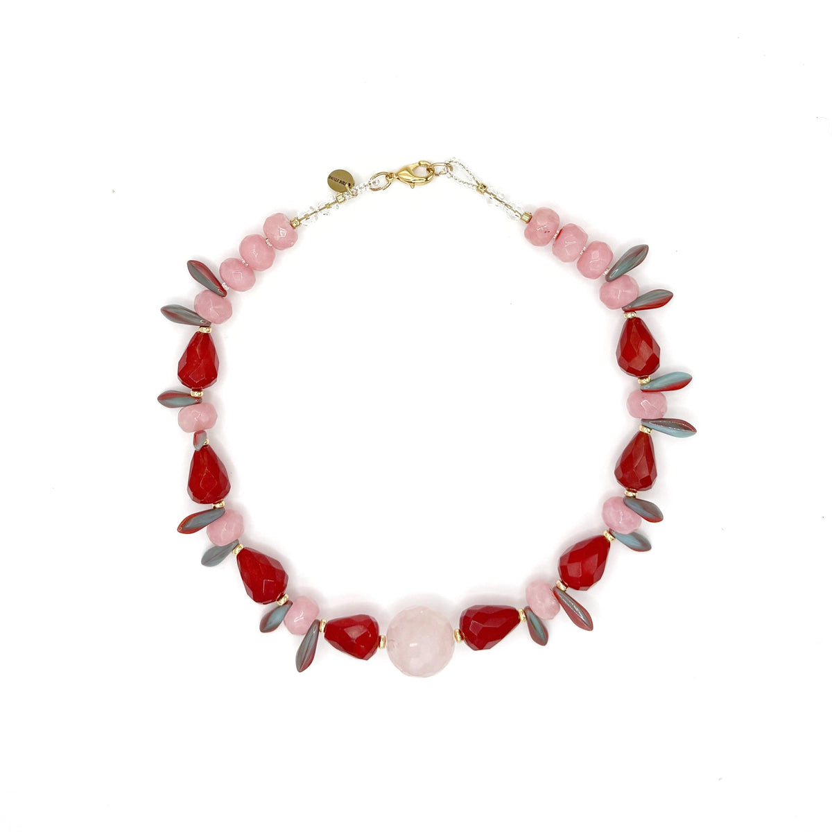 Collar Gaviota de cuarzo cherry (vidrio), lágrimas de cristal checo y cuentas teñidas en rojo, hecho a mano – TideStone