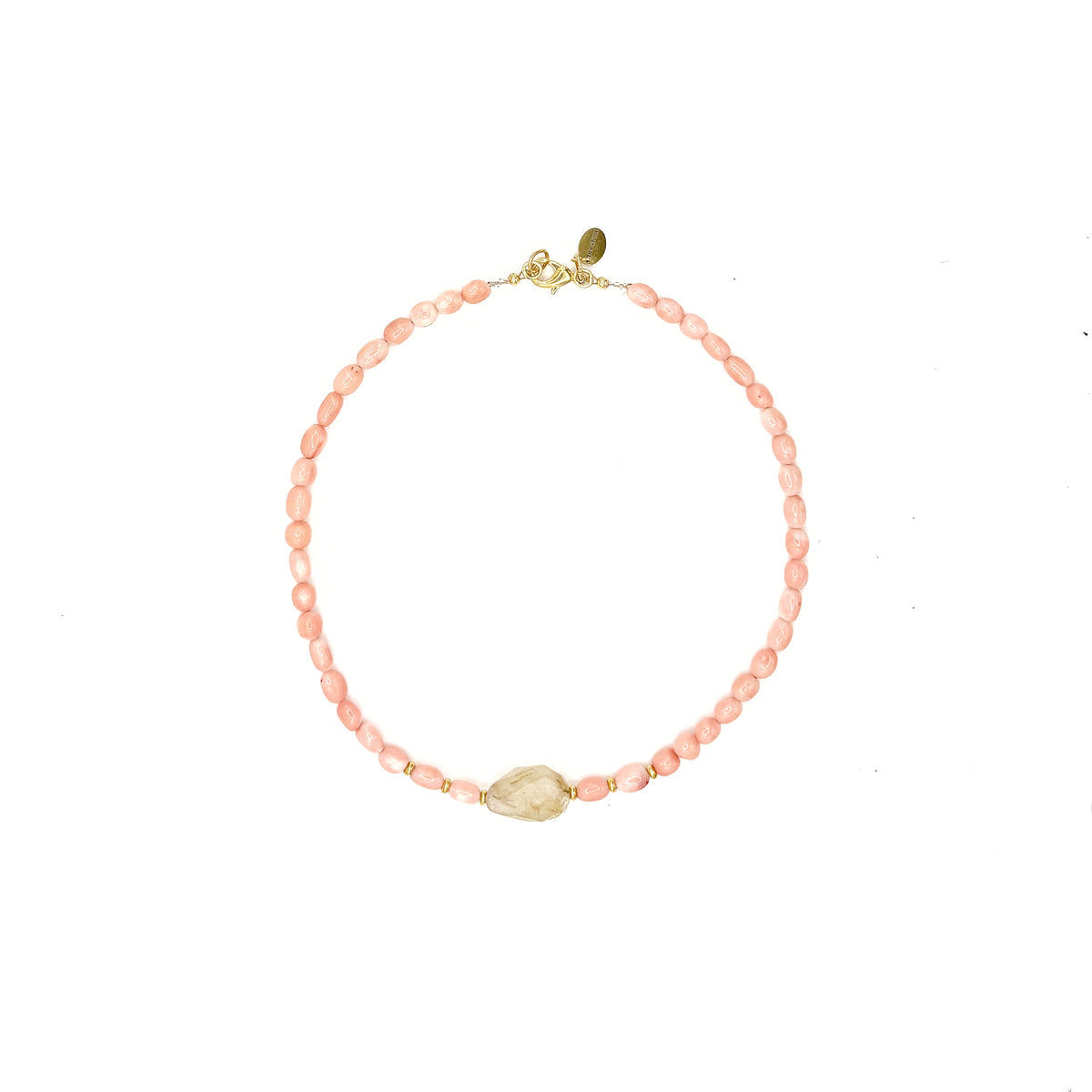 Collar Posidonia de coral bambú teñido de rosa y cuarzo rutilado, hecho a mano – TideStone