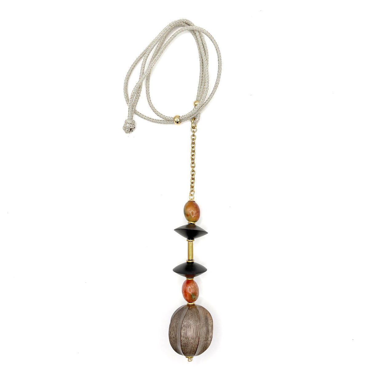 Collar Semilla de cordón trenzado con colgante de jade, madera negra y madera tallada, hecho a mano – TideStone