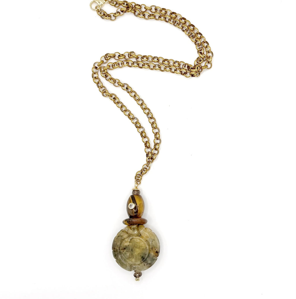 Collar Talismán de jade tallado y ojo de tigre, hecho a mano – TideStone