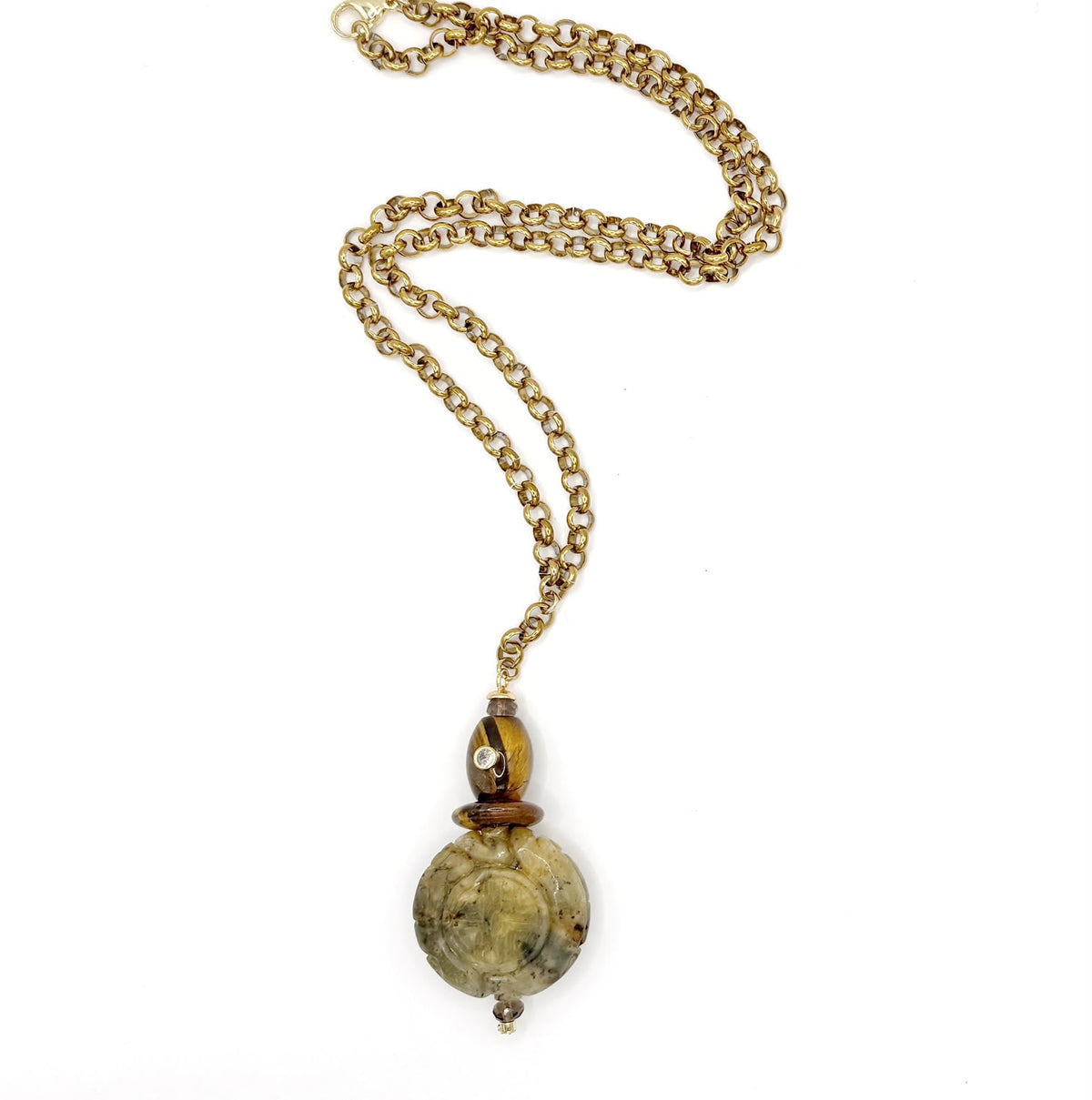 Collar Talismán de jade tallado y ojo de tigre, hecho a mano – TideStone