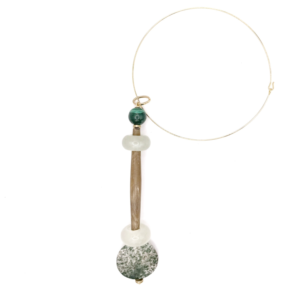 Gargantilla Aro Bosque de malaquita, madera y ágata musgo, hecha a mano – TideStone