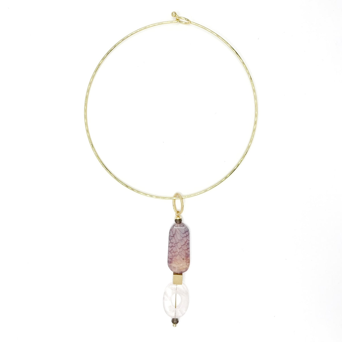 Gargantilla Aro Orquídea de ágata teñida en tono lila, cuarzo rosa y cristal, hecha a mano – TideStone