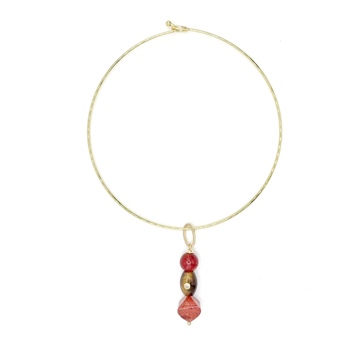Gargantilla Aro Teja de coral bambú teñido, ojo de tigre y cristal, hecha a mano – TideStone