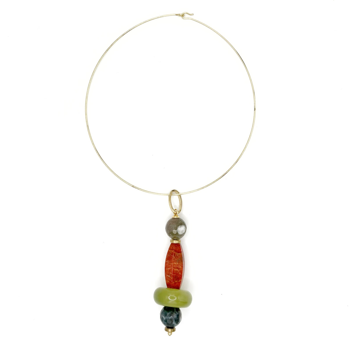 Gargantilla Colgante Cerámica Coral de cerámica, cuarzo rosa y jade, hecha a mano – TideStone