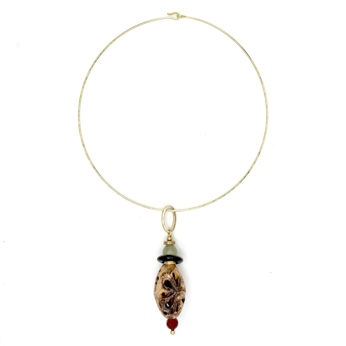 Gargantilla Colgante Flor Tallada de jade, ónix y hueso tallado, hecha a mano – TideStone