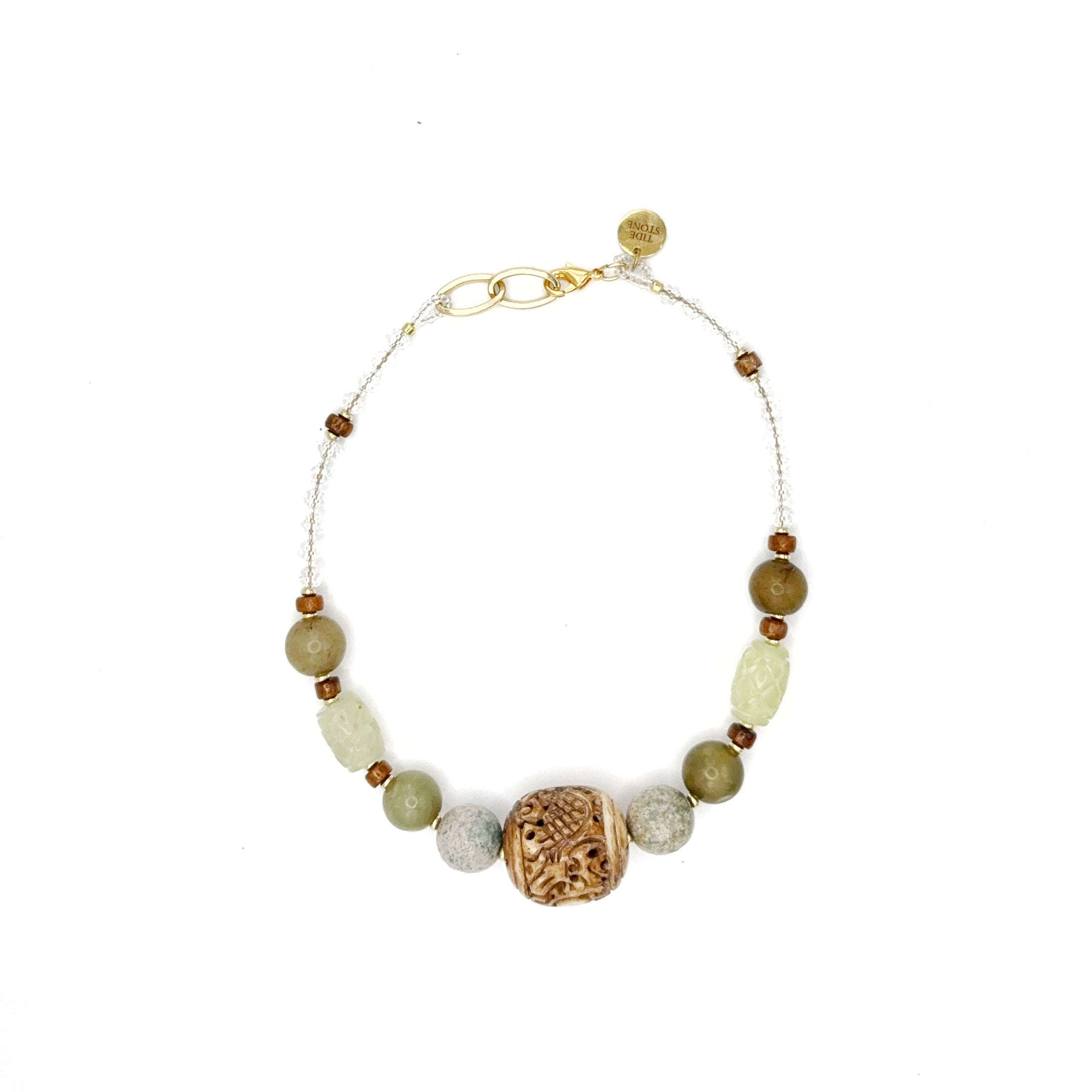 Collar Duna artesanal de hueso y jade en tonos naturales y tierra — TIDE STONE España