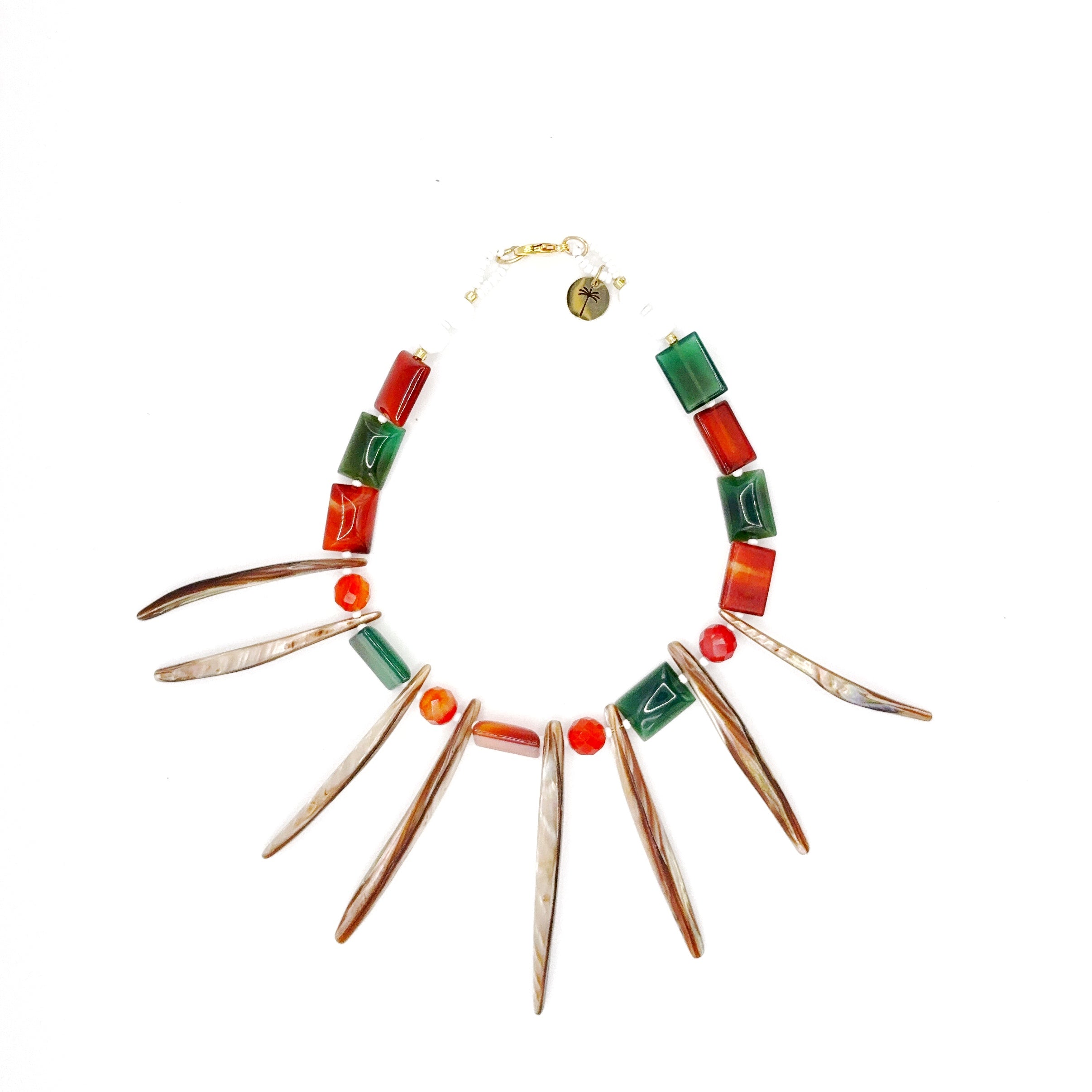 Collar Ocaso artesanal de piedras semipreciosas en tonos naranja, rojo y dorado — TIDE STONE España